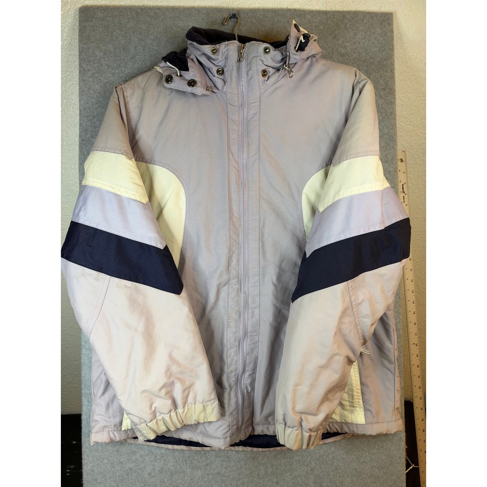 O-Zone Vintage Colorblock Ski Jacket Lavender Cream Navy Blue Hooded Large
